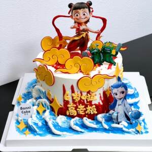 
Internet celebrity Nezha Ao Bing cake decoration ornaments for boys and girls birthday plug-in waves Hun Tian Ling accessories