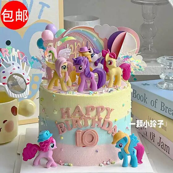
Internet celebrity My Little Pony cake decoration cartoon unicorn rainbow girl princess birthday dessert baking ornaments