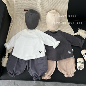 
Baby spring clothes spring versatile long-sleeved pullover bottoming shirt for boys and girls for boys and girls going out white T-shirt trendy