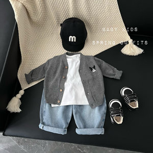 
insBoy and Girls Spring and Autumn Clothes Baby and Toddler Knitted Cardigan Tops Autumn Outing Versatile Sweater Jacket Trendy Trendy
