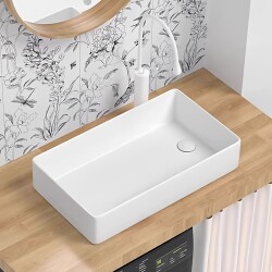 Ceramic Countertop Basin with Side Drainage for Balcony, Washing Machine Side Drain, Household Bathroom Washbasin, Single Basin for Small Apartments