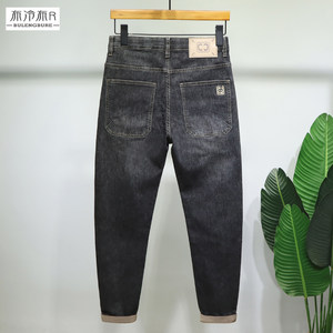 
Bulengbure Thin Slim Fit Small Leg Jeans Men's Black Gray Diagonal Pocket Casual Spring and Summer 2024 Long Pants