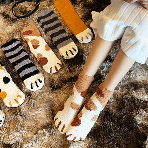 
Coral velvet socks for women, cute sleeping socks, home socks, winter home autumn and winter sleeping new couple cat claw socks
