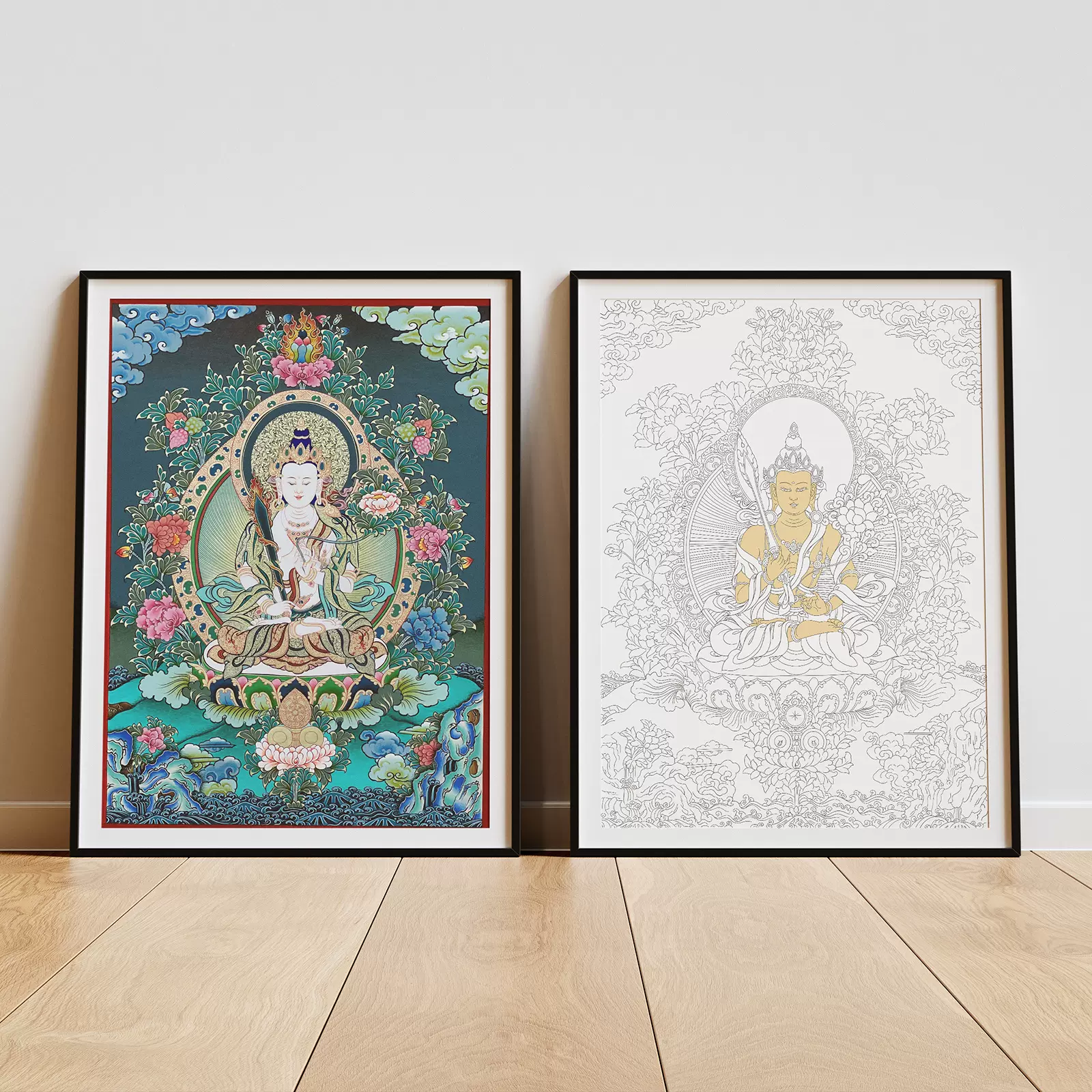 唐卡描金時輪金剛DIY裝飾畫純棉油畫布壇城唐卡無框民族風裝飾畫