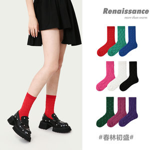Renaissance original women's socks spring relief, solid color, cotton cotton 3 pairs of gift box installed tide ladies socks