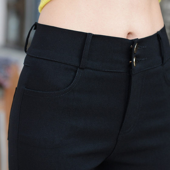 
2023 Korean version of spring and summer black high-waisted slim pencil pants for women wearing thin slim elastic elastic trousers for women