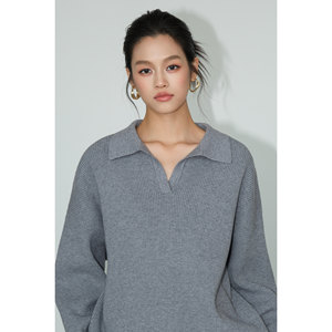 
NEVA HU [30% off in stock] Classic polo lapel sweater for women autumn and winter Korean version v knitted sweater pullover top