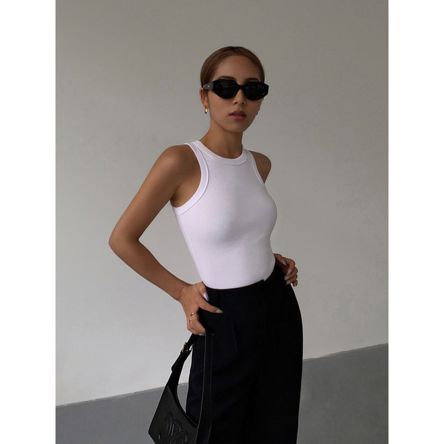 NEVA HU black I-shaped knitted vest for women wearing 2025 new slim fit inner sleeveless top