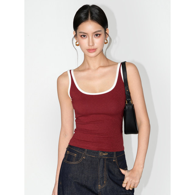 NEVA HU basic multi-match hot girl suspender vest for women in summer wear contrasting color slim short style knitted top
