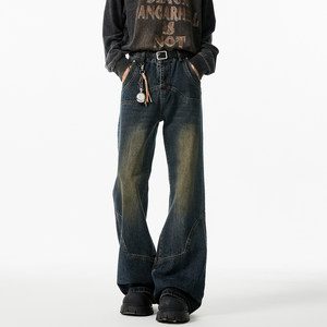 
MSCS American retro jeans for men and women in autumn new fashion casual high street straight loose bootcut pants