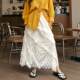 Retro spliced ​​lace white skirt for women 2025 spring new fluffy cake skirt mesh slim A-line long skirt