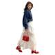 Retro spliced ​​lace white skirt for women 2025 spring new fluffy cake skirt mesh slim A-line long skirt