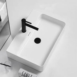 Large Countertop Basin with Ultra-Thin Edges for Home Bathroom, Rectangular, Large Size, Deep Splash-Proof Ceramic Basin