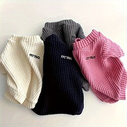 Pet Spring and Autumn Sweatshirt with Waffle Pattern and Letter Embroidery, Suitable for Pomeranians, Bichons, and Other Small to Medium-Sized Dogs and Cats