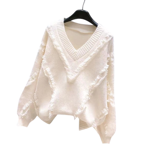 
Autumn suit women's new 2025 sweater women's loose V-neck tassel autumn and winter red short base shirt outer top