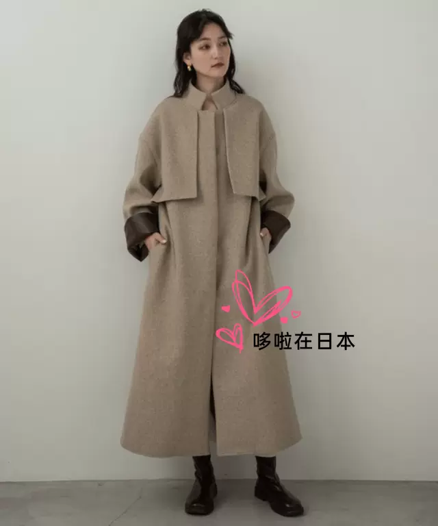 折日本代购直邮包税lawgy外套大衣stand neck leather cuff coat-Taobao