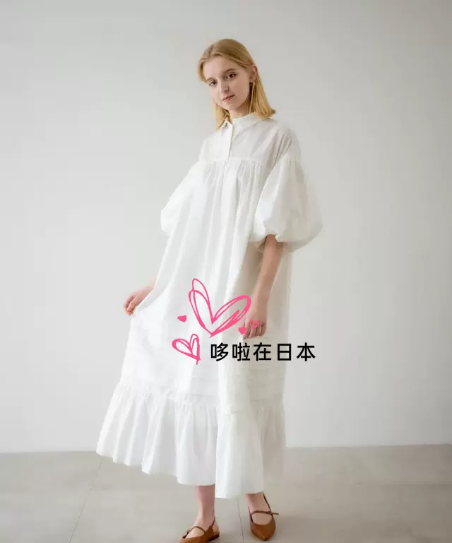 日本代購拼郵包稅Acka 新款洋裝puff sleeve shirt one-piece-Taobao