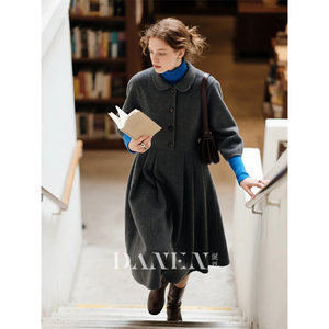 
Dark gray wool doll collar dress for women 2026 new autumn and winter temperament woolen high-end A-line skirt