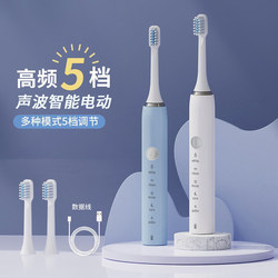 Electric Toothbrush for Adults with Soft Bristles, USB Rechargeable, Waterproof, Sonic Vibration, Household Couple Toothbrush Head for Male and Female Students