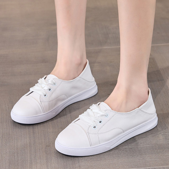 
Fashion new top layer cowhide shallow mouth genuine leather small white shoes for women's new summer versatile lace-up casual flat shoes