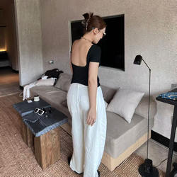 Afjkl • Women's Beautiful Back T-Shirt Top with Built-In Bra Pads, One-Piece Cup, Slim Fit, Slimming, Running, Sports, Fitness Wear for Going Out