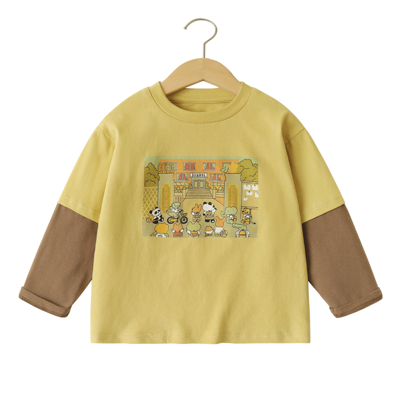 
Right European children's long-sleeved T-shirt fake two-piece autumn new children's clothing girls autumn clothing baby boys bottoming shirt tops