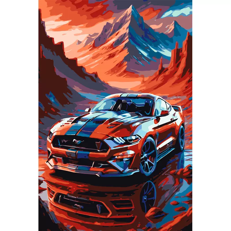 红色福特野马谢尔比GT500数字油画DIY填充汽车手工画挂画