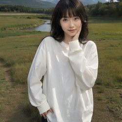 Xinjiang Cotton Pure Cotton 300g Heavyweight Base Layer Shirt Pure White Basic T-Shirt for Layering Loose Early Autumn Long-Sleeve Top