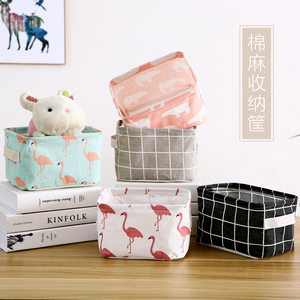 Large -sized cotton and linen band handle desktop debris basket storage box cabinet fabric storage basket miscellaneous blue 20*16*14