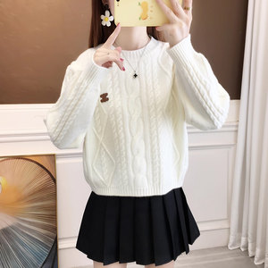 
White twist sweater for women 2026 new autumn and winter thickened outer sweater with bottoming long-sleeved pullover top