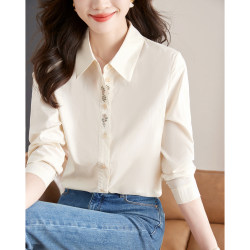 Cotton Shirt for Women, Spring 2026 New Korean Style Floral Embroidery Lapel Professional Shirt, Versatile Commuter Top
