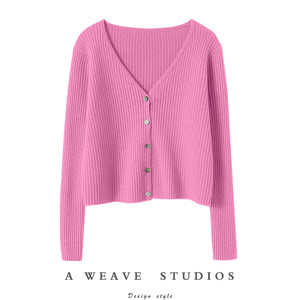 
Both inside and outside! 100% pure cashmere cardigan for women V-neck short cashmere sweater for women knitted cardigan jacket