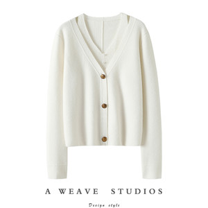 Gaozhi City Sensing Dual -layer V -neck Cashmere Casual Cashmere Cashmere sweater knit cardigan jacket autumn and winter

