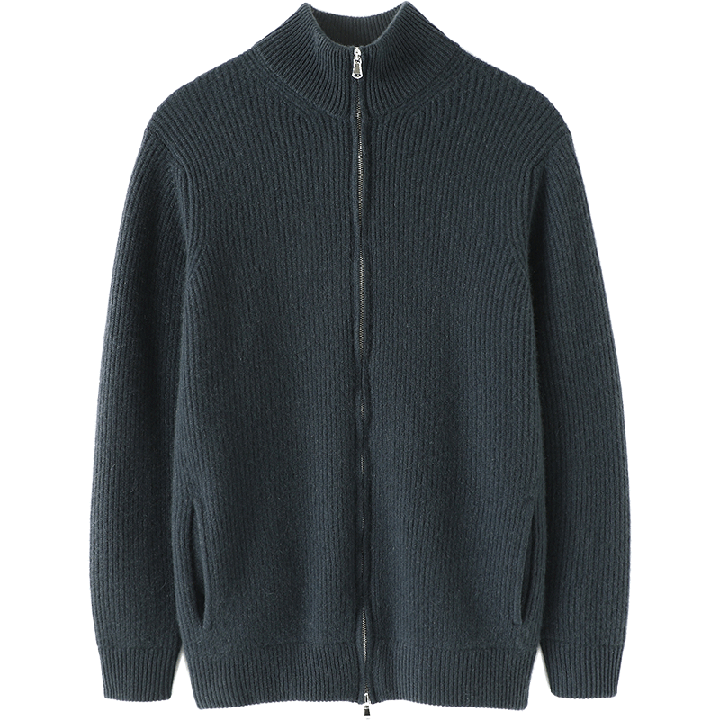 Properly wear high products! Men's thickened zipper cashmere cardigan half -high -neck pure cashmere sweater knitted jacket
