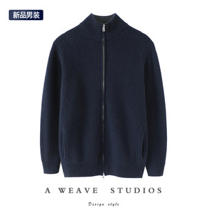 A perfect fit! Men's thickened zippered cashmere cardigan half turtleneck pure cashmere sweater knitted jacket
