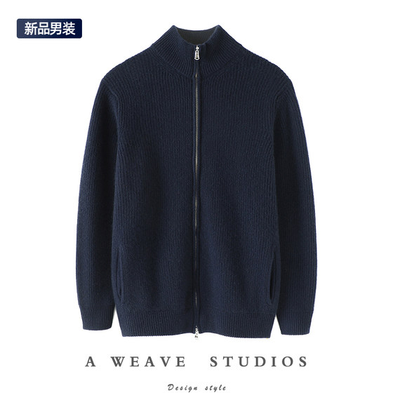 A perfect fit! Men's thickened zippered cashmere cardigan half turtleneck pure cashmere sweater knitted jacket
