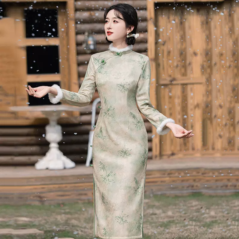 中国語：海派旗袍【新品】 新中式国風旗袍セットアップ（マーベスト+旗袍）秋冬用レトロ