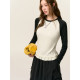 SOMESOWE Contrasting Ragshoulder Sleeve Ruffled T-shirt
