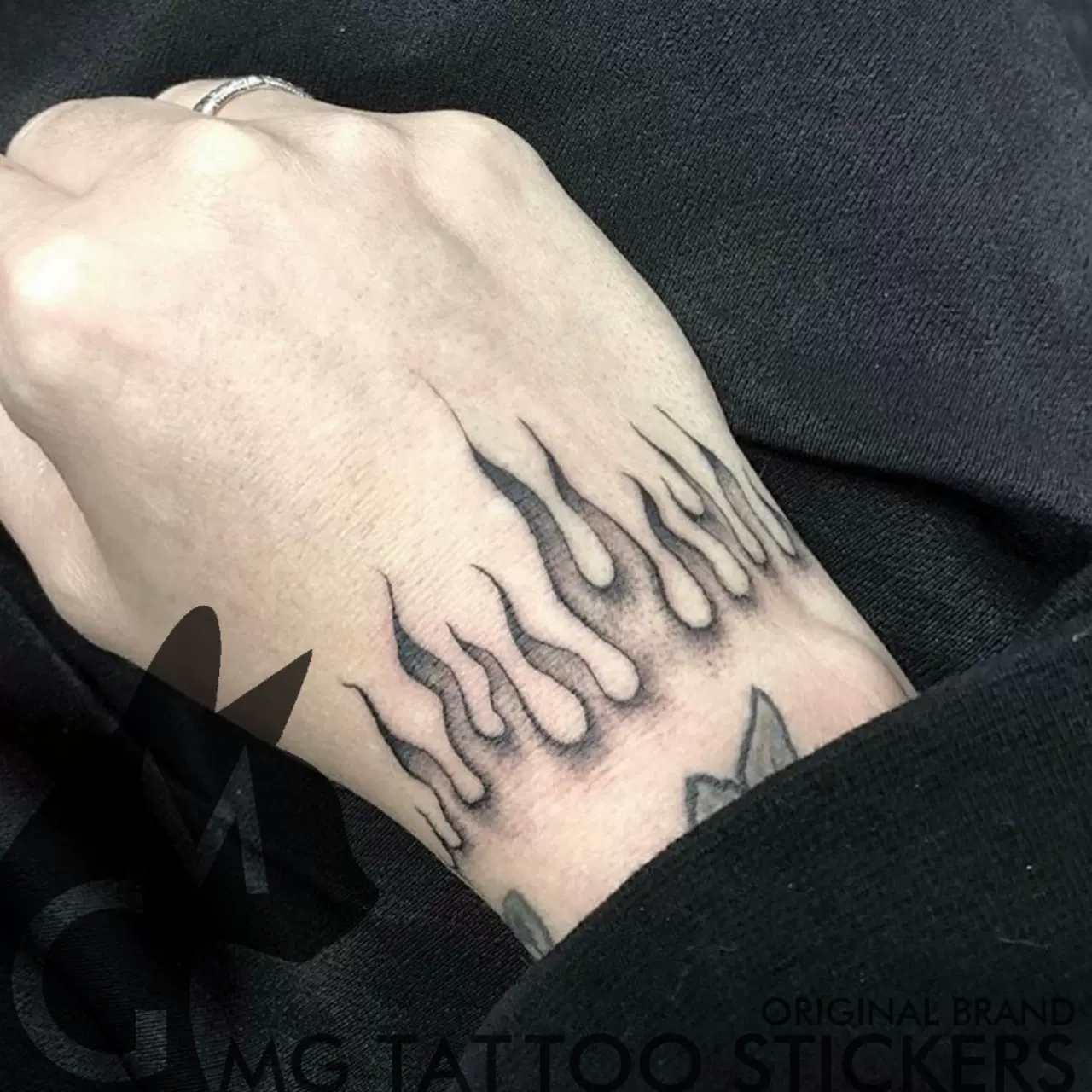 mg tattoo 暗黑火焰 手背手腕手指火焰图案男女防水个性纹身贴纸