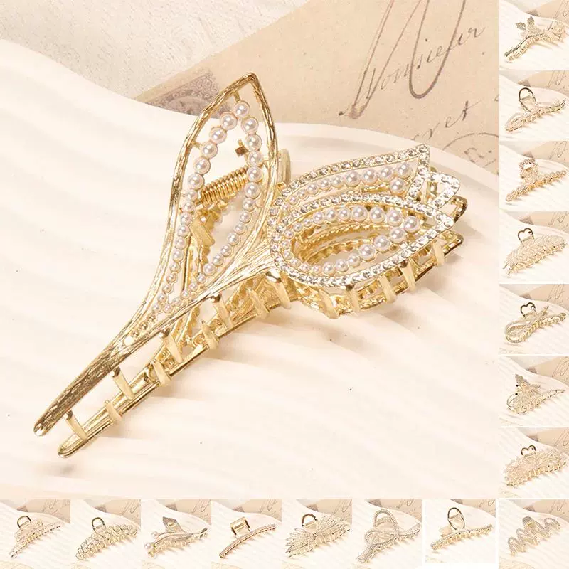 Hair Claw pearl rhinestone flower Metal Pearl Hair Clip Hair