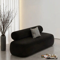Two-Seater Sofa for Small Apartments, Black Straight-Row Leisure Narrow Version Without Armrests, Hotel and Guesthouse Rest Area Reception Small Sofa