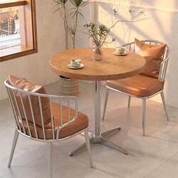 Wabi-sabi style milk tea cafe solid wood table dining room leisure round dining table dining snack bar dining table and chairs set