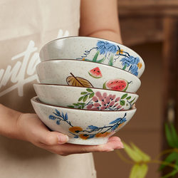 New Chinese-Style Retro Wine Bowl, Song-Style Bowl, National Style Household Ceramic Underglaze Color, Simple and Popular Shallow Wine Bowl, Small Bowl for Eating