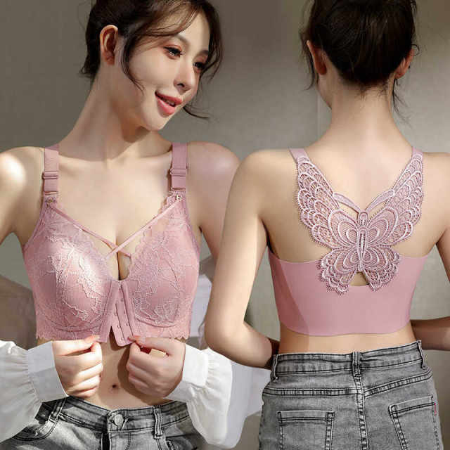 
Summer front button butterfly beautiful back large size underwear for women adjustable fat mm big breasts look small without steel rings and pair bra