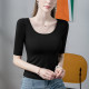 2025 summer new big round neck base shirt for women slim five-point sleeve modal women's solid color mid-sleeved top