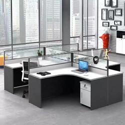 White Staff Desk 2/4/6 Person Position King Ten Corner Word L-Shaped Plaid Screen Partition Work Station Combination
