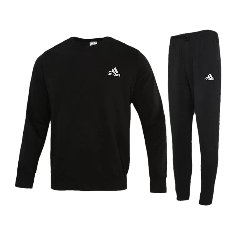 Adidas官方加絨運動套裝男夏季新款長袖厚棉T收口長褲