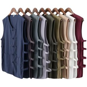 Old Beijing Tang costumes Men's summer cotton linen vest retro vest, male horse gown, Republic of China style elderly sweatwear Chinese style
