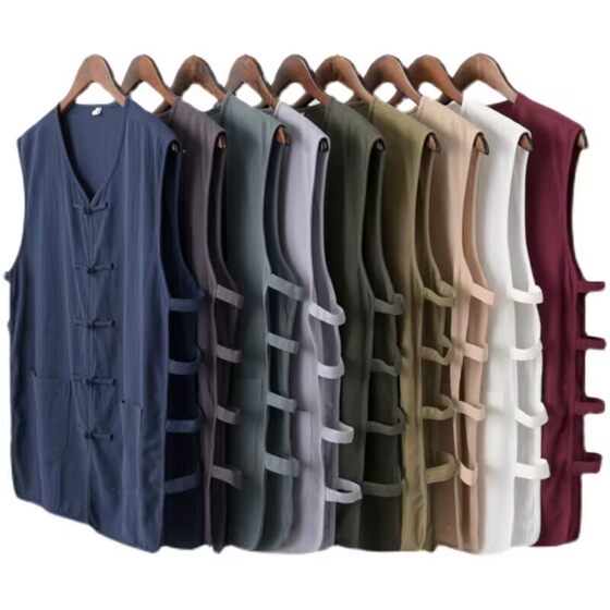 Old Beijing Tang costumes Men's summer cotton linen vest retro vest, male horse gown, Republic of China style elderly sweatwear Chinese style

