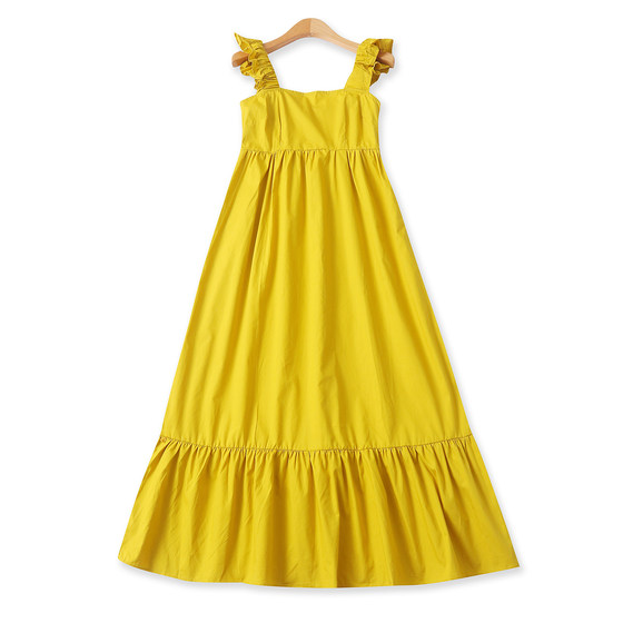 
Suspender Skirt Summer New Foreign Trade Women's Fungus Elastic Suspender High Waist Ruffled Midi Dress 32674